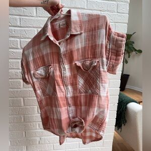 Altar’d State plaid pink blouse size small